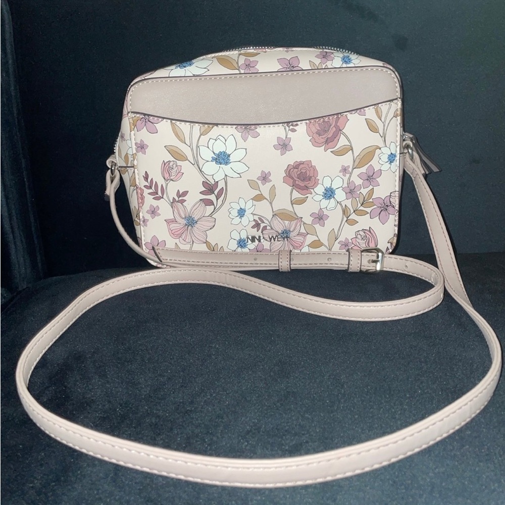 Nine West floral flowers pink small faux leather messenger purse womens bag